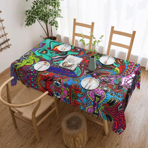 PQruop Elegante rechteckige Tischdecke mit abstraktem Monsterdruck, perfekt für Esszimmer, Picknick, Kamin und Partytische von PQruop
