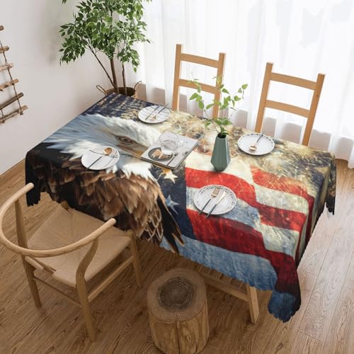 PQruop Elegante rechteckige Tischdecke mit amerikanischer Flagge, Feueradler, perfekt für Esszimmer, Picknick, Kamin und Partytische von PQruop