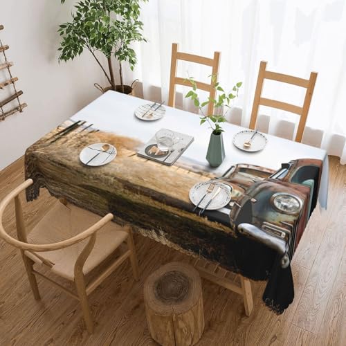 PQruop Elegante rechteckige Tischdecke mit antikem Auto-Druck, perfekt für Esszimmer, Picknick, Kamin und Partytische von PQruop