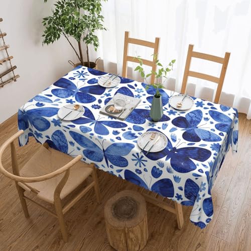PQruop Elegante rechteckige Tischdecke mit blauem Schmetterlings-Druck, perfekt für Esszimmer, Picknick, Kamin und Partytische von PQruop