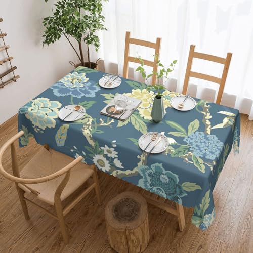 PQruop Elegante rechteckige Tischdecke mit blauem und gelbem Blumendruck, perfekt für Esszimmer, Picknick, Kamin und Partytische von PQruop