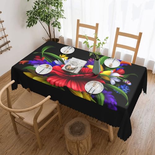 PQruop Elegante rechteckige Tischdecke mit buntem Frühlingsfrosch-Blumendruck, perfekt für Esszimmer, Picknick, Kamin und Partytische von PQruop