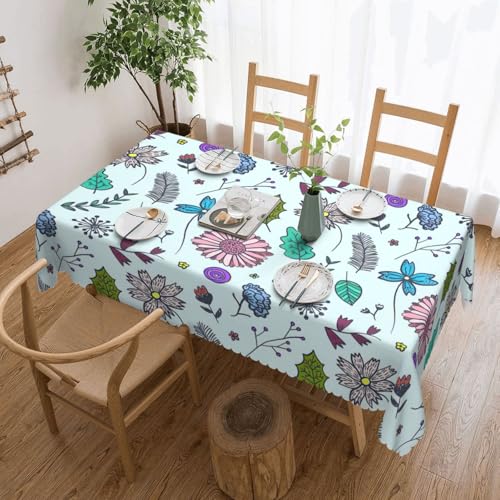 PQruop Elegante rechteckige Tischdecke mit buntem Kritzelei-Blumendruck, perfekt für Ess-, Picknick-, Kamin- und Partytische PQruop Elegante rechteckige Tischdecke mit buntem Kritzelei-Blumendruck, perfekt für Ess-, Picknick-, Kamin- und Partytische von PQruop