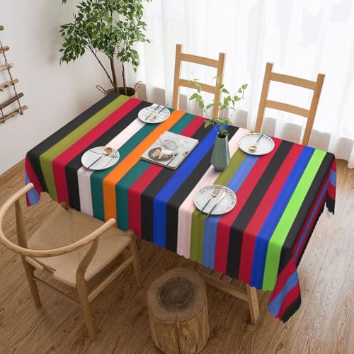 PQruop Elegante rechteckige Tischdecke mit farbigen Streifen, vertikaler Druck, perfekt für Essen, Picknick, Kamin und Partytische von PQruop