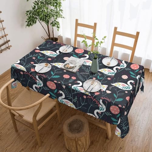 PQruop Elegante rechteckige Tischdecke mit floralem Schwanen-Druck, perfekt für Esszimmer, Picknick, Kamin und Partytische von PQruop