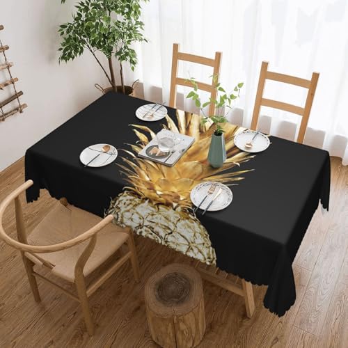 PQruop Elegante rechteckige Tischdecke mit goldenem Ananas-Druck, perfekt für Essen, Picknick, Kamin und Partytische von PQruop