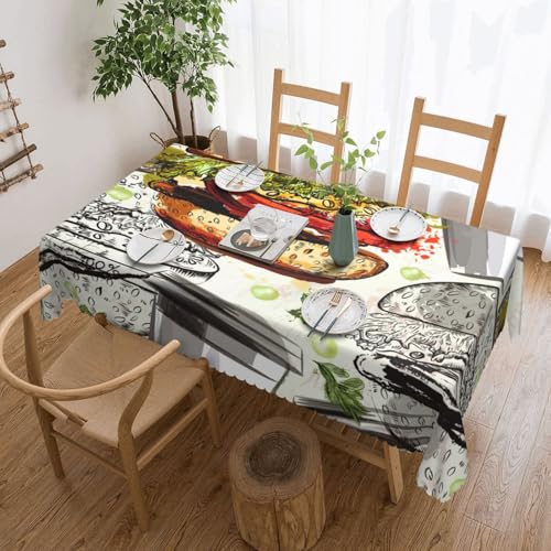PQruop Elegante rechteckige Tischdecke mit lustigem Hamburger und Tassen-Druck, perfekt für Essen, Picknick, Kamin und Partytische von PQruop