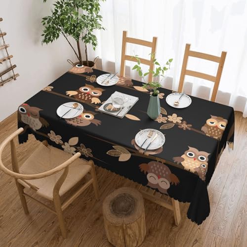 PQruop Elegante rechteckige Tischdecke mit niedlichem Cartoon-Eulen-Druck, perfekt für Esszimmer, Picknick, Kamin und Partytische von PQruop