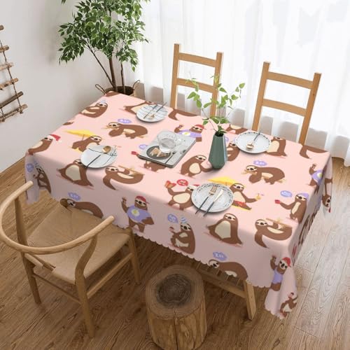 PQruop Elegante rechteckige Tischdecke mit niedlichem Faultier-Druck, perfekt für Esszimmer, Picknick, Kamin und Partytische von PQruop