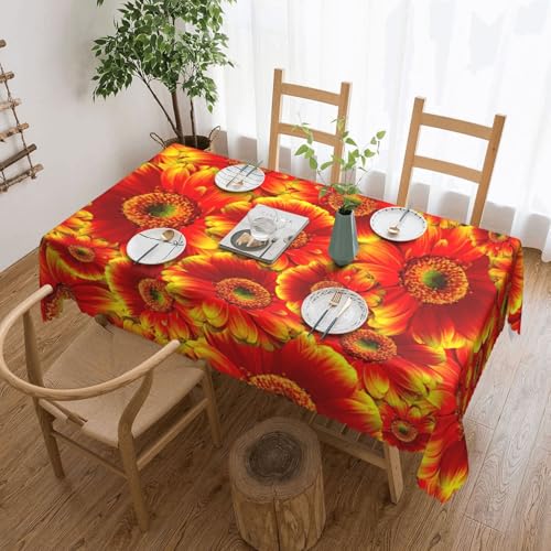 PQruop Elegante rechteckige Tischdecke mit orangefarbenem Sonnenblumendruck, perfekt für Esszimmer, Picknick, Kamin und Partytische von PQruop
