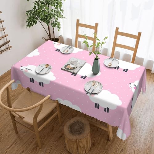 PQruop Elegante rechteckige Tischdecke mit rosafarbenem Schaf-Druck, perfekt für Esszimmer, Picknick, Kamin und Partytische von PQruop
