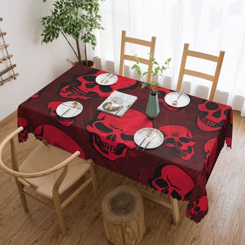 PQruop Elegante rechteckige Tischdecke mit rotem Totenkopf-Aufdruck, perfekt für Esszimmer, Picknick, Kamin und Partytische von PQruop