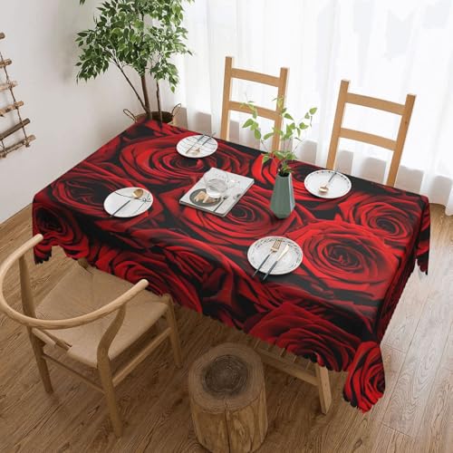 PQruop Elegante rechteckige Tischdecke mit roten Rosen, perfekt für Esszimmer, Picknick, Kamin und Partytische von PQruop