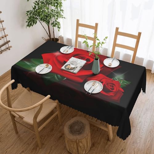 PQruop Elegante rechteckige Tischdecke mit roten Rosen, perfekt für Esszimmer, Picknick, Kamin und Partytische von PQruop