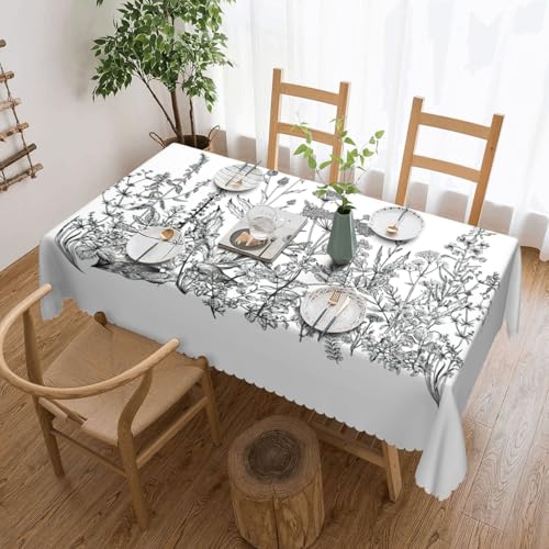 PQruop Elegante rechteckige Tischdecke mit schwarzem und weißem Blumendruck, perfekt für Esszimmer, Picknick, Kamin und Partytische von PQruop