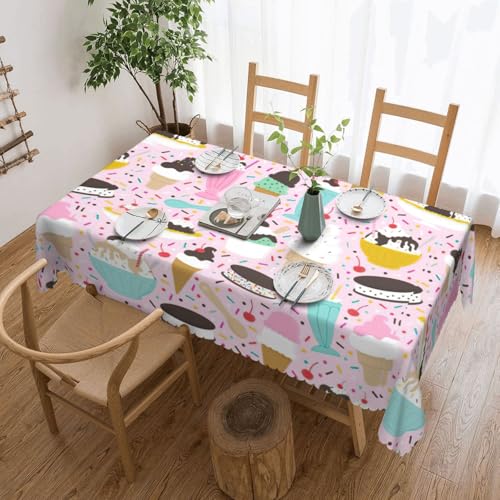 PQruop Elegante rechteckige Tischdecke mit süßem Eiscreme-Druck, perfekt für Essen, Picknick, Kamin und Partytische von PQruop