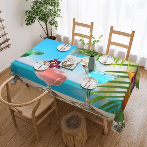 PQruop Elegante rechteckige Tischdecke mit tropischem Cocktail-Druck, perfekt für Esszimmer, Picknick, Kamin und Partytische von PQruop