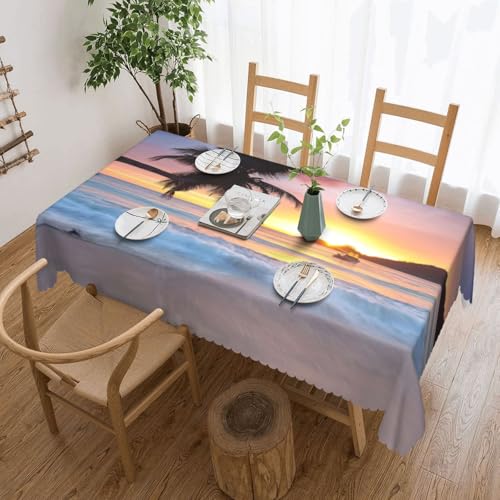 PQruop Elegante rechteckige Tischdecke mit tropischem Palmeninsel-Druck, perfekt für Esszimmer, Picknick, Kamin und Partytische von PQruop