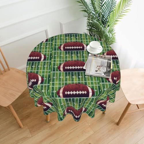 PQruop Elegante runde Tischdecke mit American Football-Feld- und Ball-Druck, für Partys, Terrasse und Camping, Abdeckung für drinnen und draußen von PQruop