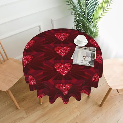 PQruop Elegante runde Tischdecke mit Aufdruck "Happy Valentine's Day" für Partys, Terrasse und Camping, Abdeckung für drinnen und draußen PQruop Elegante runde Tischdecke mit Aufdruck "Happy Valentine's Day" für Partys, Terrasse und Camping, Abdeckung für drinnen und draußen von PQruop