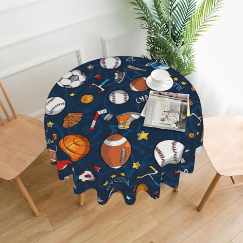 PQruop Elegante runde Tischdecke mit Baseball-, Basketball-, Fußball-, Hockey-Druck, für Partys, Terrasse und Camping, Abdeckung für drinnen und draußen PQruop Elegante runde Tischdecke mit Baseball-, Basketball-, Fußball-, Hockey-Druck, für Partys, Terrasse und Camping, Abdeckung für drinnen und draußen von PQruop