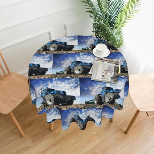 PQruop Elegante runde Tischdecke mit Bauernhof-Traktor-Druck, für Partys, Terrasse und Camping, Abdeckung für drinnen und draußen PQruop Elegante runde Tischdecke mit Bauernhof-Traktor-Druck, für Partys, Terrasse und Camping, Abdeckung für drinnen und draußen von PQruop