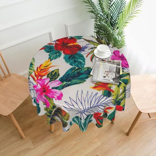 PQruop Elegante runde Tischdecke mit Blumen- und Blätteraufdruck, für Partys, Terrasse und Camping, Abdeckung für den Innen- und Außenbereich PQruop Elegante runde Tischdecke mit Blumen- und Blätteraufdruck, für Partys, Terrasse und Camping, Abdeckung für den Innen- und Außenbereich von PQruop