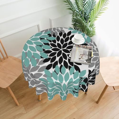 PQruop Elegante runde Tischdecke mit Dahlien-Blumendruck, für Partys, Terrasse und Camping, Abdeckung für den Innen- und Außenbereich von PQruop