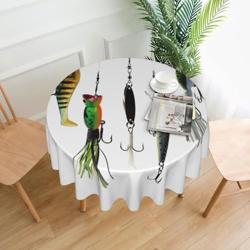 PQruop Elegante runde Tischdecke mit Fischköderaufdruck, für Partys, Terrasse und Camping, Abdeckung für drinnen und draußen PQruop Elegante runde Tischdecke mit Fischköderaufdruck, für Partys, Terrasse und Camping, Abdeckung für drinnen und draußen von PQruop