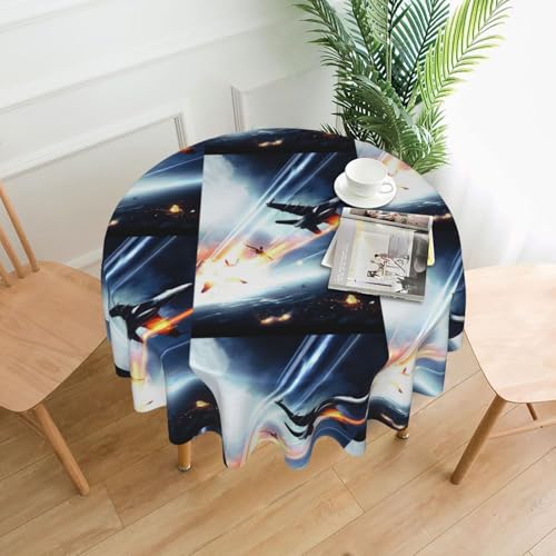 PQruop Elegante runde Tischdecke mit Flugzeugdruck, für Partys, Terrasse und Camping, Abdeckung für drinnen und draußen PQruop Elegante runde Tischdecke mit Flugzeugdruck, für Partys, Terrasse und Camping, Abdeckung für drinnen und draußen von PQruop