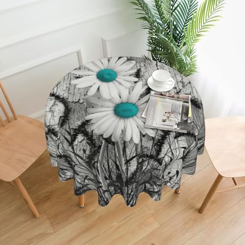 PQruop Elegante runde Tischdecke mit Gänseblümchen-Motiv für Partys, Terrasse und Camping, Abdeckung für den Innen- und Außenbereich PQruop Elegante runde Tischdecke mit Gänseblümchen-Motiv für Partys, Terrasse und Camping, Abdeckung für den Innen- und Außenbereich von PQruop
