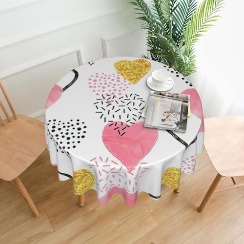 PQruop Elegante runde Tischdecke mit Herzmuster, für Partys, Terrasse und Camping, Abdeckung für den Innen- und Außenbereich PQruop Elegante runde Tischdecke mit Herzmuster, für Partys, Terrasse und Camping, Abdeckung für den Innen- und Außenbereich von PQruop