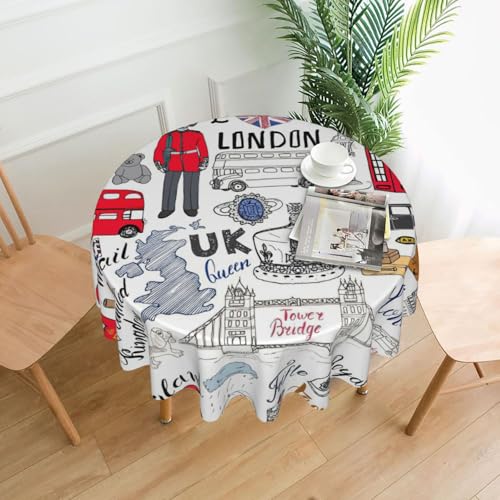 PQruop Elegante runde Tischdecke mit "I Love London"-Aufdruck, für Partys, Terrasse und Camping, Abdeckung für drinnen und draußen PQruop Elegante runde Tischdecke mit "I Love London"-Aufdruck, für Partys, Terrasse und Camping, Abdeckung für drinnen und draußen von PQruop