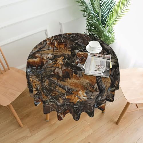 PQruop Elegante runde Tischdecke mit Jagdmotiv und Hirschbär, Elch, für Partys, Terrasse und Camping, Abdeckung für den Innen- und Außenbereich PQruop Elegante runde Tischdecke mit Jagdmotiv und Hirschbär, Elch, für Partys, Terrasse und Camping, Abdeckung für den Innen- und Außenbereich von PQruop