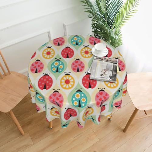 PQruop Elegante runde Tischdecke mit Marienkäfer-Motiv für Partys, Terrasse und Camping, Abdeckung für drinnen und draußen PQruop Elegante runde Tischdecke mit Marienkäfer-Motiv für Partys, Terrasse und Camping, Abdeckung für drinnen und draußen von PQruop