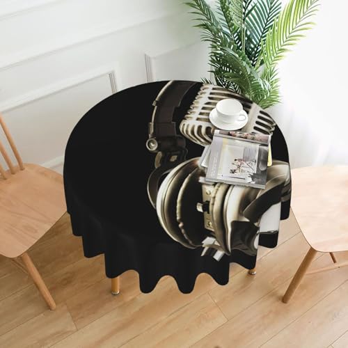 PQruop Elegante runde Tischdecke mit Mikrofon- und Headset-Druck, für Partys, Terrasse und Camping, Abdeckung für den Innen- und Außenbereich PQruop Elegante runde Tischdecke mit Mikrofon- und Headset-Druck, für Partys, Terrasse und Camping, Abdeckung für den Innen- und Außenbereich von PQruop