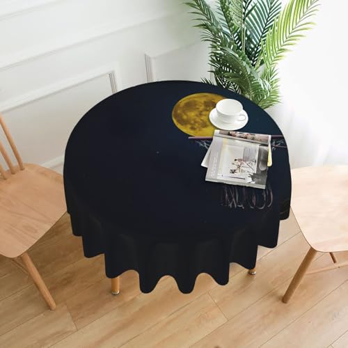 PQruop Elegante runde Tischdecke mit Mond- und Basketball-Druck, für Partys, Terrasse und Camping, Abdeckung für drinnen und draußen von PQruop
