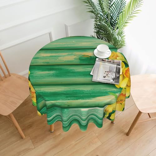 PQruop Elegante runde Tischdecke mit Narzissen-Motiv, für Partys, Terrasse und Camping, Abdeckung für den Innen- und Außenbereich von PQruop