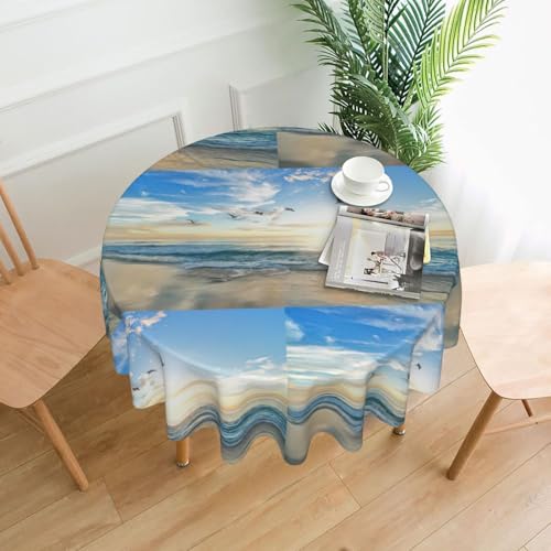 PQruop Elegante runde Tischdecke mit Ozean-Sonnenuntergang-Druck, für Partys, Terrasse und Camping, Abdeckung für den Innen- und Außenbereich PQruop Elegante runde Tischdecke mit Ozean-Sonnenuntergang-Druck, für Partys, Terrasse und Camping, Abdeckung für den Innen- und Außenbereich von PQruop