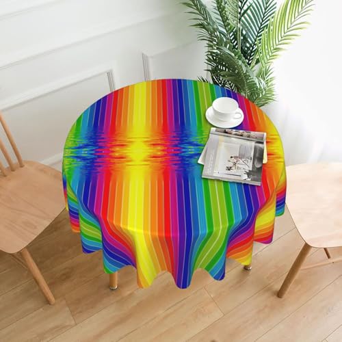 PQruop Elegante runde Tischdecke mit Regenbogenstreifen-Druck, für Partys, Terrasse und Camping, Abdeckung für den Innen- und Außenbereich PQruop Elegante runde Tischdecke mit Regenbogenstreifen-Druck, für Partys, Terrasse und Camping, Abdeckung für den Innen- und Außenbereich von PQruop