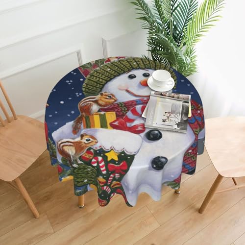PQruop Elegante runde Tischdecke mit Schneemann-Motiv, für Partys, Terrasse und Camping, Abdeckung für den Innen- und Außenbereich PQruop Elegante runde Tischdecke mit Schneemann-Motiv, für Partys, Terrasse und Camping, Abdeckung für den Innen- und Außenbereich von PQruop
