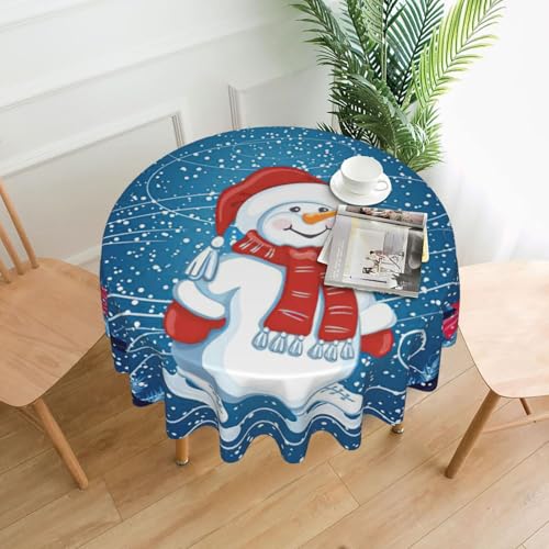 PQruop Elegante runde Tischdecke mit Schneemann-Motiv für Partys, Terrasse und Camping, Abdeckung für drinnen und draußen PQruop Elegante runde Tischdecke mit Schneemann-Motiv für Partys, Terrasse und Camping, Abdeckung für drinnen und draußen von PQruop