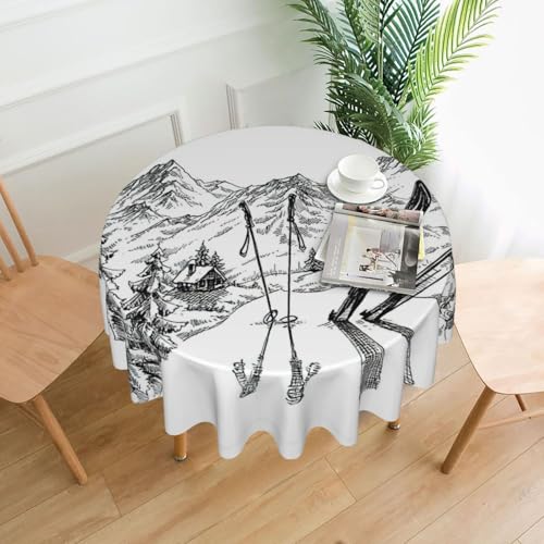 PQruop Elegante runde Tischdecke mit Ski-Motiv für Partys, Terrasse und Camping, Abdeckung für den Innen- und Außenbereich PQruop Elegante runde Tischdecke mit Ski-Motiv für Partys, Terrasse und Camping, Abdeckung für den Innen- und Außenbereich von PQruop