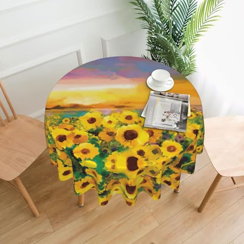 PQruop Elegante runde Tischdecke mit Sonnenblumenfeld-Aufdruck, für Partys, Terrasse und Camping, Abdeckung für drinnen und draußen PQruop Elegante runde Tischdecke mit Sonnenblumenfeld-Aufdruck, für Partys, Terrasse und Camping, Abdeckung für drinnen und draußen von PQruop
