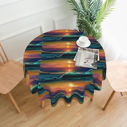 PQruop Elegante runde Tischdecke mit Sonnenuntergang am Meer, für Partys, Terrasse und Camping, Abdeckung für den Innen- und Außenbereich PQruop Elegante runde Tischdecke mit Sonnenuntergang am Meer, für Partys, Terrasse und Camping, Abdeckung für den Innen- und Außenbereich von PQruop