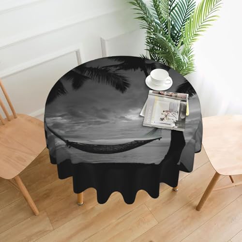 PQruop Elegante runde Tischdecke mit Stranddruck, für Partys, Terrasse und Camping, Abdeckung für den Innen- und Außenbereich PQruop Elegante runde Tischdecke mit Stranddruck, für Partys, Terrasse und Camping, Abdeckung für den Innen- und Außenbereich von PQruop
