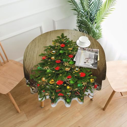 PQruop Elegante runde Tischdecke mit Weihnachtsbaum-Aufdruck für Partys, Terrasse und Camping, Abdeckung für drinnen und draußen PQruop Elegante runde Tischdecke mit Weihnachtsbaum-Aufdruck für Partys, Terrasse und Camping, Abdeckung für drinnen und draußen von PQruop