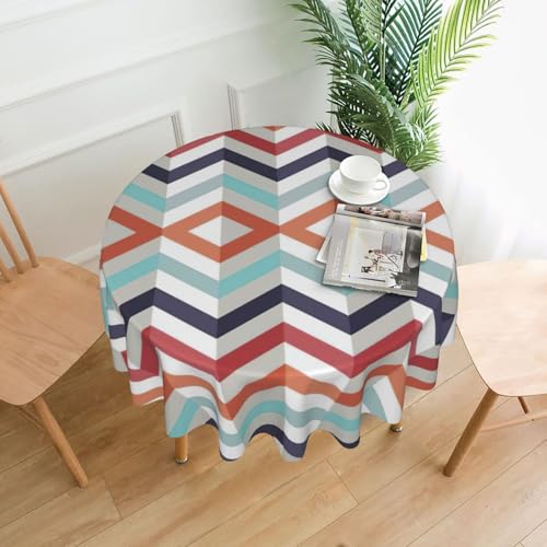 PQruop Elegante runde Tischdecke mit Zickzack-Linien-Druck, für Partys, Terrasse und Camping, Abdeckung für drinnen und draußen PQruop Elegante runde Tischdecke mit Zickzack-Linien-Druck, für Partys, Terrasse und Camping, Abdeckung für drinnen und draußen von PQruop