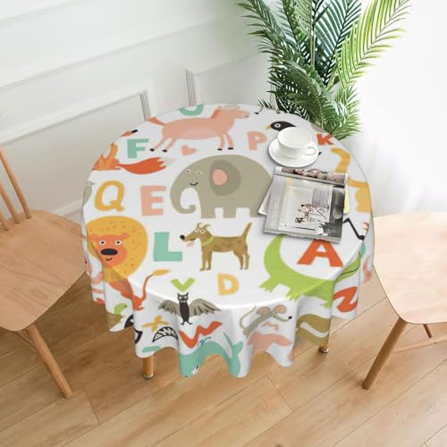 PQruop Elegante runde Tischdecke mit Zoo-Alphabet-Tierdruck, für Partys, Terrasse und Camping, Abdeckung für drinnen und draußen PQruop Elegante runde Tischdecke mit Zoo-Alphabet-Tierdruck, für Partys, Terrasse und Camping, Abdeckung für drinnen und draußen von PQruop