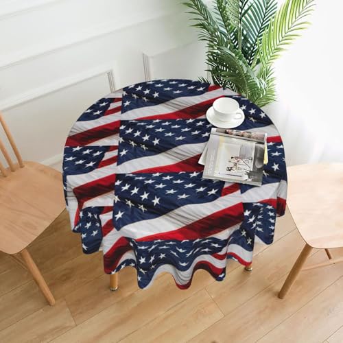 PQruop Elegante runde Tischdecke mit amerikanischer Flagge, für Partys, Terrasse und Camping, Abdeckung für den Innen- und Außenbereich PQruop Elegante runde Tischdecke mit amerikanischer Flagge, für Partys, Terrasse und Camping, Abdeckung für den Innen- und Außenbereich von PQruop